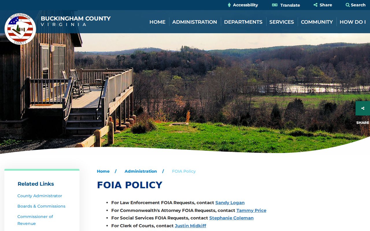 Buckingham County warrant search, county FOIA request information