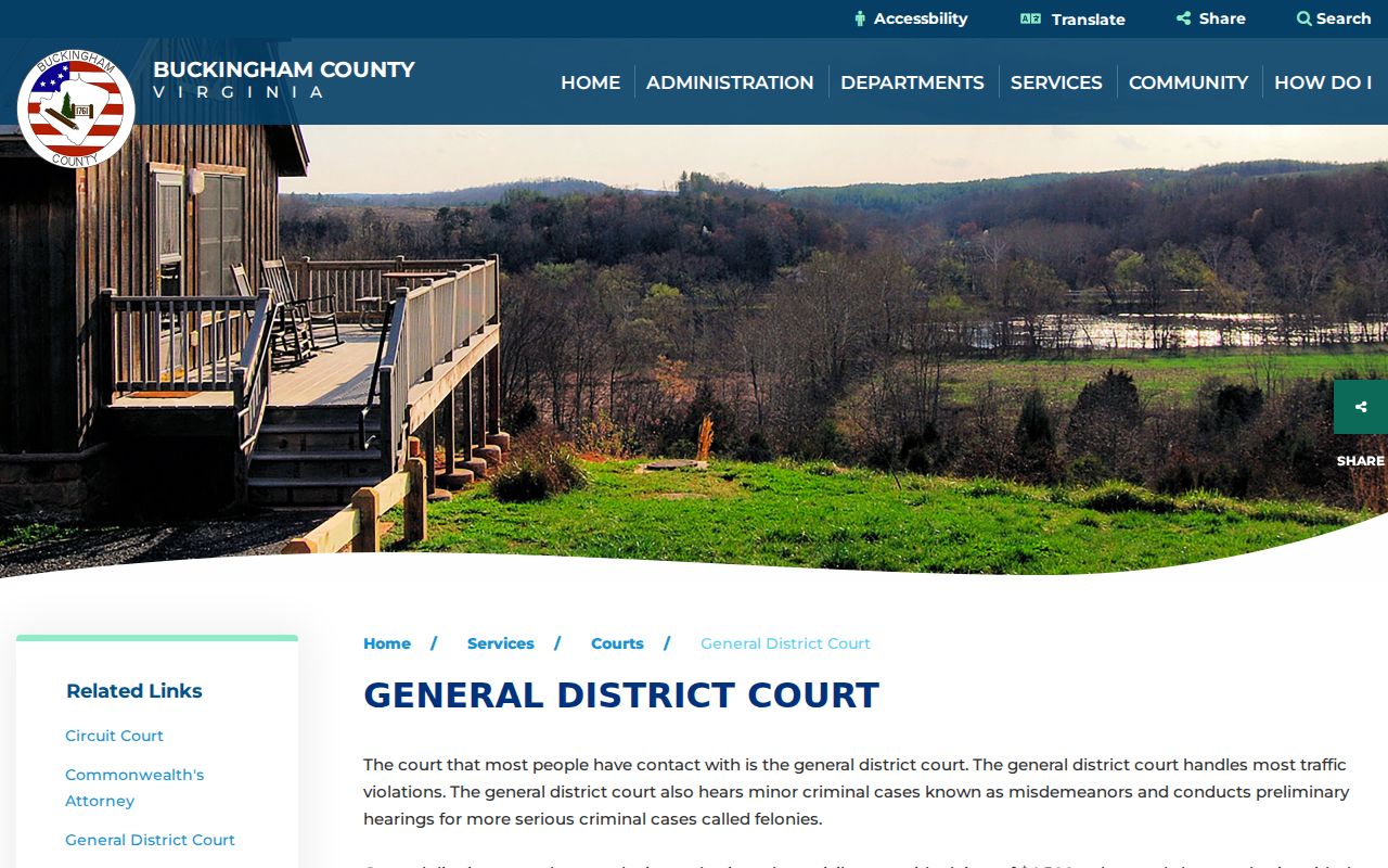 Buckingham County warrant records, General District Court information